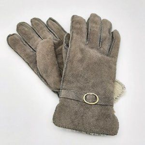 VTG Berman's Women's Taupe Gray Leather Faux Shearling Gloves